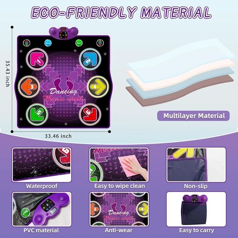 Kids Dance Mat Toy with 2 Gesture-Sensing Wristbands - Wireless Bluetooth Light-Up 6-Key Electronic Dance Pad, 6 Games & Music Modes, Birthday Gift for Girls Boys in Saudi Arabia