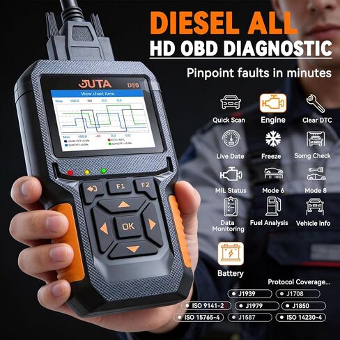 JUTA Heavy Duty Truck Scanner Diesel OBD2 Diagnostic Scan Tool, 2-in-1 Check Engine Code Reader for Car and Truck, Real-Time Data Stream, Battery Test in Saudi Arabia