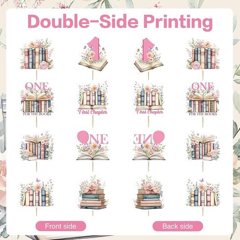40 Pcs One for the Books Birthday Theme Cupcake Toppers, 1st Birthday Book Theme Cupcake Picks, First Chapter Bookish Baby Party Cake Decorations in Kuwait