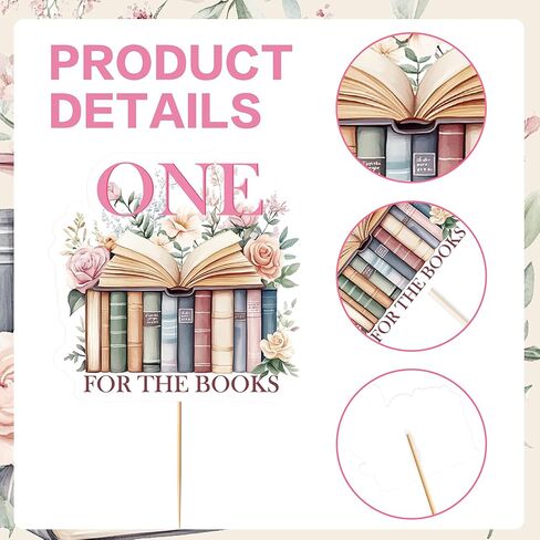 40 Pcs One for the Books Birthday Theme Cupcake Toppers, 1st Birthday Book Theme Cupcake Picks, First Chapter Bookish Baby Party Cake Decorations in Kuwait