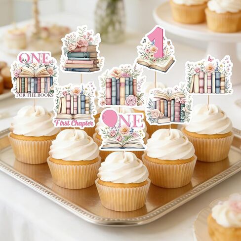 40 Pcs One for the Books Birthday Theme Cupcake Toppers, 1st Birthday Book Theme Cupcake Picks, First Chapter Bookish Baby Party Cake Decorations in Kuwait