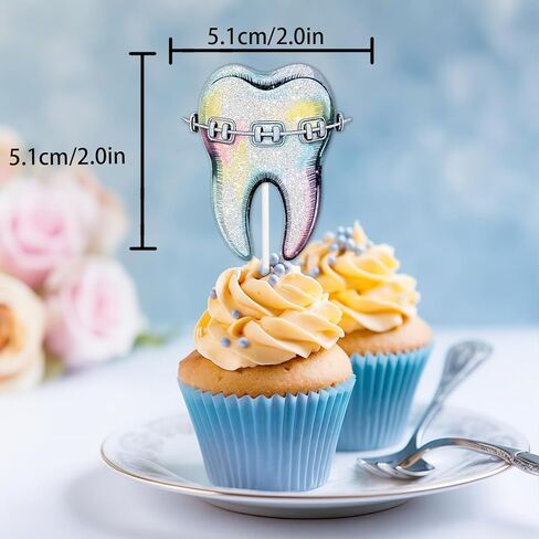 18pcs الأزرق بريق طبيب الأسنان كب كيك توبر يهتف لتنظيف الأسنان موضوع bday حزب الديكور للنساء الرجال عيد ميلاد سعيد ديكور لوازم in Kuwait