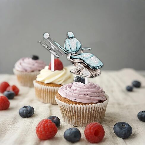 18pcs الأزرق بريق طبيب الأسنان كب كيك توبر يهتف لتنظيف الأسنان موضوع bday حزب الديكور للنساء الرجال عيد ميلاد سعيد ديكور لوازم in Kuwait
