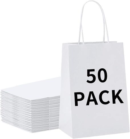 BAG BOX 50 Pcs Medium 8.25x4.3x10.6 Inch Brown Kraft Paper Gift Bags with Handles for Bulk Wedding, Party Favors, Grocery, Shopping, Retail Merchandise, Gift Sacks in Saudi Arabia