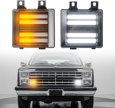 أضواء إشارة الانعطاف LED الديناميكية لـ 1984-1991 Chevy G10 G20 G30، 1985-1986 Chevy C10 C20 C30 K10 K20 K30، 1984-1986 GMC C1500 C2500 C3500 K1500 K2500 K3500 إشارة الانعطاف الكهرماني + ضوء انتظار أبيض in Kuwait