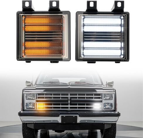 أضواء إشارة الانعطاف LED الديناميكية لـ 1984-1991 Chevy G10 G20 G30، 1985-1986 Chevy C10 C20 C30 K10 K20 K30، 1984-1986 GMC C1500 C2500 C3500 K1500 K2500 K3500 إشارة الانعطاف الكهرماني + ضوء انتظار أبيض in Kuwait