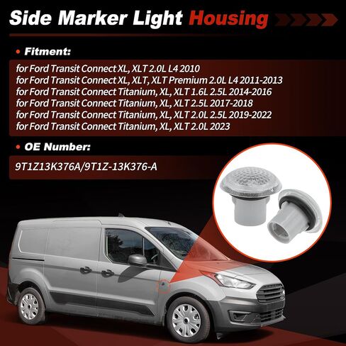 LED Side Marker Light Housing for Ford Transit Connect 2010-2023 Driver Passenger Side Fender Marker Repeater Lights Housing 9T1Z13K376A/9T1Z-13K376-A Turn Signal Flasher Clear Len in Kuwait