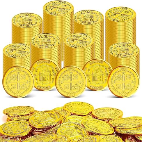 120 PCS Plastic Pirate Coins, Gold Treasure Coins, Fake Gold Coins, St. Patrick's Day Lucky Coins Toys for Pirate Halloween Themed Party Favors Hunt Beast Board Supplies in Kuwait