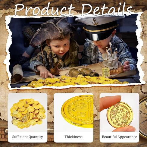 120 PCS Plastic Pirate Coins, Gold Treasure Coins, Fake Gold Coins, St. Patrick's Day Lucky Coins Toys for Pirate Halloween Themed Party Favors Hunt Beast Board Supplies in Kuwait