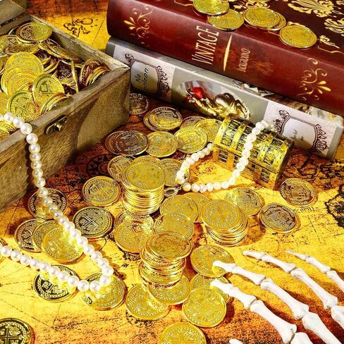 120 PCS Plastic Pirate Coins, Gold Treasure Coins, Fake Gold Coins, St. Patrick's Day Lucky Coins Toys for Pirate Halloween Themed Party Favors Hunt Beast Board Supplies in Kuwait