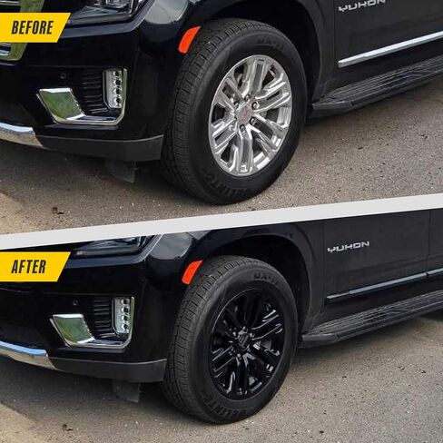 Trim Illusion Gloss Black 20-Inch Wheel Skin Set for 2021-2024 GMC Yukon & Yukon XL | Easy No-Tool Install | Durable Automotive Chrome Finish | US Patented in Saudi Arabia