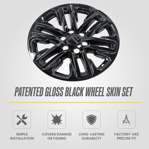 Trim Illusion Gloss Black 20-Inch Wheel Skin Set for 2021-2024 GMC Yukon & Yukon XL | Easy No-Tool Install | Durable Automotive Chrome Finish | US Patented in Saudi Arabia