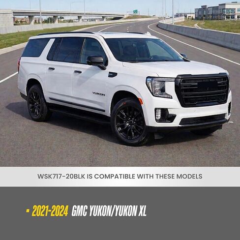Trim Illusion Gloss Black 20-Inch Wheel Skin Set for 2021-2024 GMC Yukon & Yukon XL | Easy No-Tool Install | Durable Automotive Chrome Finish | US Patented in Saudi Arabia