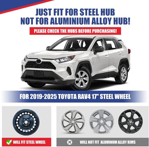 ROXX Wheel Cover Kit for 2019-2025 Toyota RAV4 17", Hubcaps Set of 4 Black Lacquer Wheel Cover with Snap-On Rings, Not fit for RAV4 Hybrid or Prime Model in Kuwait
