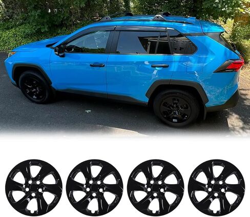 ROXX Wheel Cover Kit for 2019-2025 Toyota RAV4 17", Hubcaps Set of 4 Black Lacquer Wheel Cover with Snap-On Rings, Not fit for RAV4 Hybrid or Prime Model in Kuwait