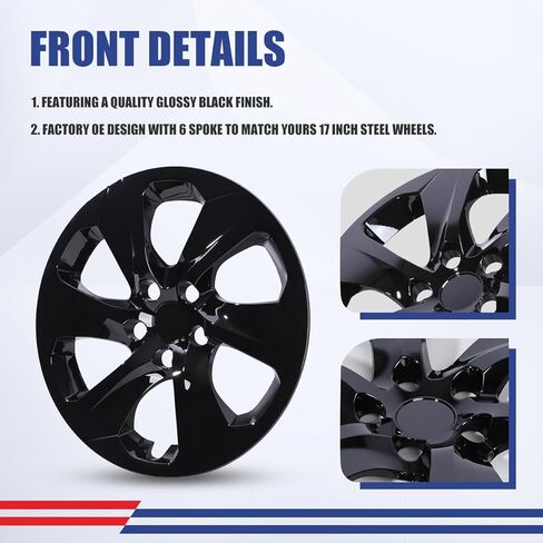 ROXX Wheel Cover Kit for 2019-2025 Toyota RAV4 17", Hubcaps Set of 4 Black Lacquer Wheel Cover with Snap-On Rings, Not fit for RAV4 Hybrid or Prime Model in Kuwait