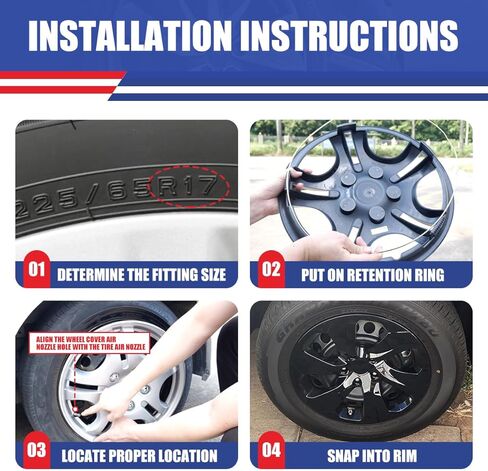 ROXX Wheel Cover Kit for 2019-2025 Toyota RAV4 17", Hubcaps Set of 4 Black Lacquer Wheel Cover with Snap-On Rings, Not fit for RAV4 Hybrid or Prime Model in Kuwait