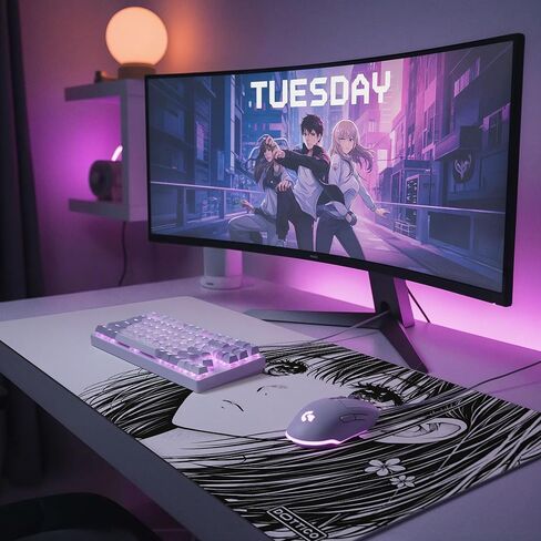 Anime Mouse Pad, Large Gaming Desk Mat, Manga Japanese Style Extended Mousepad with Non-Slip Rubber Base, Stitched Edges, Waterproof Surface, Smooth Tracking for Office & Home 31.5x11.8 in in Saudi Arabia