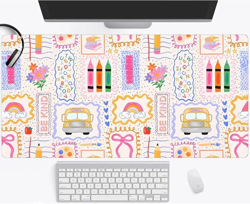Pink Cute Teacher Classroom Decor Large Gaming Mouse Pad Keyboard Desk Pad XXL Extended Mouse Mat Gaming Office Decor (35.4x15.7 in) with Stitched Edges Non-Slip Large Computer Mat in Kuwait