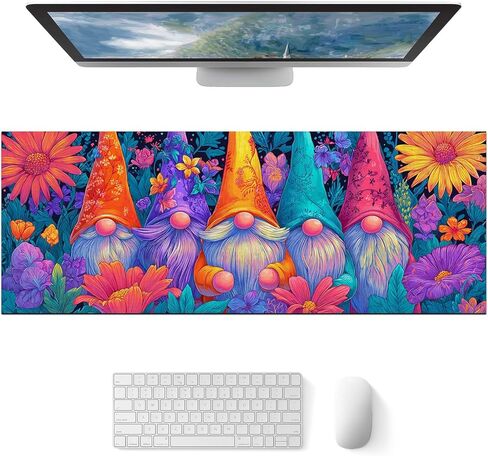 HOMETITUTE XL Mouse Pad Gaming Mousepad 31.5x11.8 Inch Colorful Gnome Floral Art Non-Slip Keyboard Desktop Protector Mat Diatomite Large Mouse Pad for Home and Office Desk Accessories in Saudi Arabia