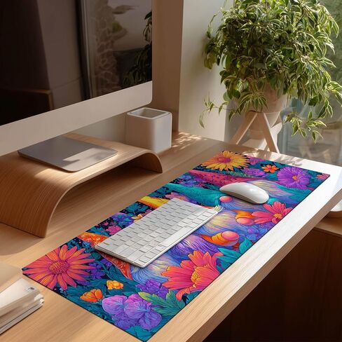 HOMETITUTE XL Mouse Pad Gaming Mousepad 31.5x11.8 Inch Colorful Gnome Floral Art Non-Slip Keyboard Desktop Protector Mat Diatomite Large Mouse Pad for Home and Office Desk Accessories in Saudi Arabia