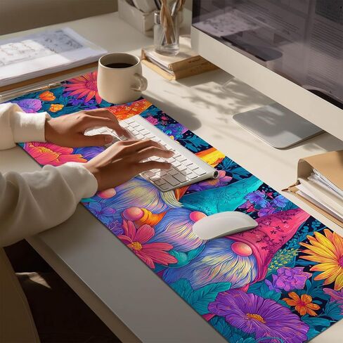 HOMETITUTE XL Mouse Pad Gaming Mousepad 31.5x11.8 Inch Colorful Gnome Floral Art Non-Slip Keyboard Desktop Protector Mat Diatomite Large Mouse Pad for Home and Office Desk Accessories in Saudi Arabia