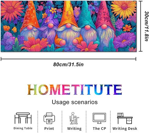 HOMETITUTE XL Mouse Pad Gaming Mousepad 31.5x11.8 Inch Colorful Gnome Floral Art Non-Slip Keyboard Desktop Protector Mat Diatomite Large Mouse Pad for Home and Office Desk Accessories in Saudi Arabia