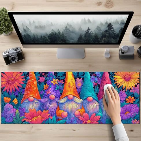 HOMETITUTE XL Mouse Pad Gaming Mousepad 31.5x11.8 Inch Colorful Gnome Floral Art Non-Slip Keyboard Desktop Protector Mat Diatomite Large Mouse Pad for Home and Office Desk Accessories in Saudi Arabia