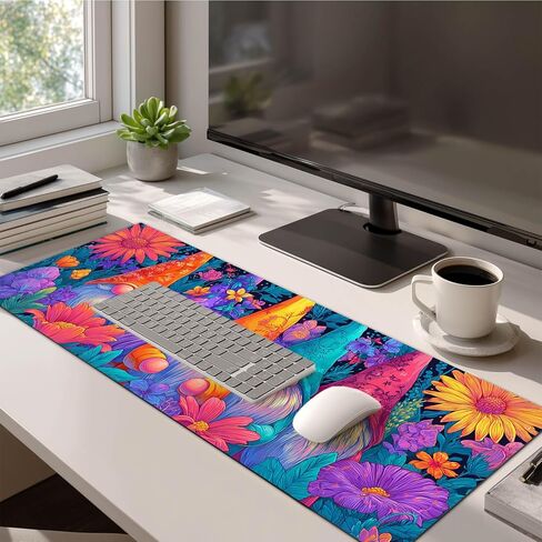 HOMETITUTE XL Mouse Pad Gaming Mousepad 31.5x11.8 Inch Colorful Gnome Floral Art Non-Slip Keyboard Desktop Protector Mat Diatomite Large Mouse Pad for Home and Office Desk Accessories in Saudi Arabia