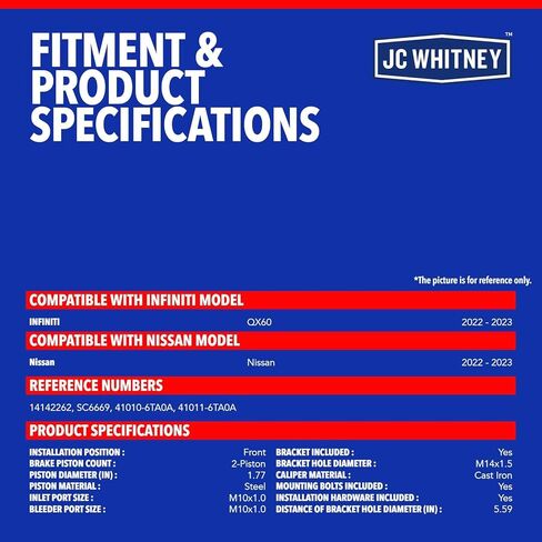 JC Whitney JFBAJCWBC00226 فرجار الفرامل الأمامية اليسرى - متوافق مع نيسان نيسان 2022-2023، إنفينيتي QX60 2022-2023 in Kuwait