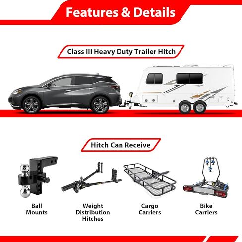 WeiSen Class 3 Trailer Hitch 2" Receiver Fit Nissan Murano 2015-2024 Accessories Heavy Duty Steel Tow Hitch Black in Kuwait