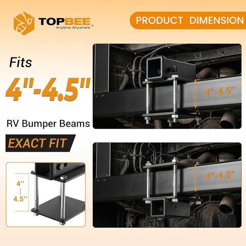TOBPEE RV Bumper Hitch Receiver Adapter for 4"-4.5" Beams, 2-Inch Receiver with Anti-Theft Hitch Lock, 200 LBS Tongue Weight Capacity for Travel Trailer Bike Rack & Cargo Carrier in Saudi Arabia