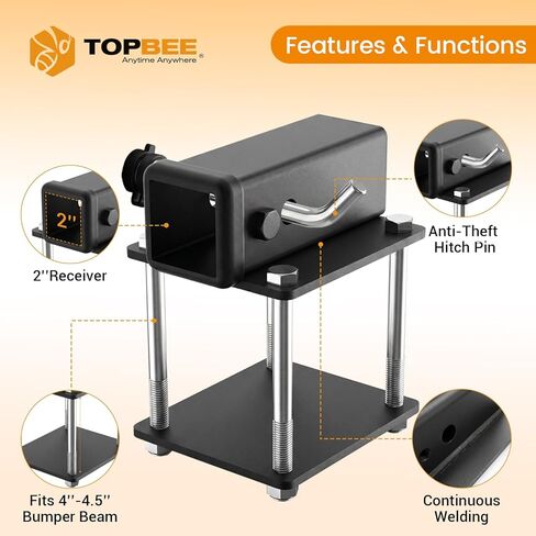 TOBPEE RV Bumper Hitch Receiver Adapter for 4"-4.5" Beams, 2-Inch Receiver with Anti-Theft Hitch Lock, 200 LBS Tongue Weight Capacity for Travel Trailer Bike Rack & Cargo Carrier in Saudi Arabia