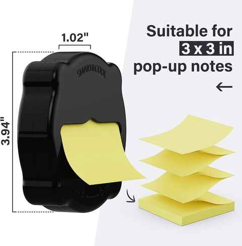 SMART&COOL Magnetic Pop-Up Note Dispenser for 3 x 3 in Accordion-Style Sticky Notes, Sticky Note Holder for Fridges, File Cabnets or Office Supplies, Includes 50 Sheets of Sticky Notes, Jet Black in Saudi Arabia