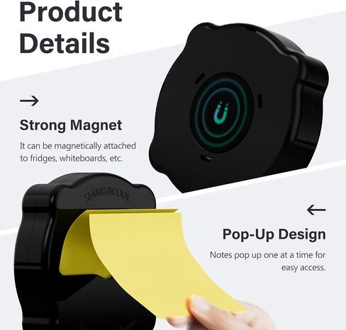 SMART&COOL Magnetic Pop-Up Note Dispenser for 3 x 3 in Accordion-Style Sticky Notes, Sticky Note Holder for Fridges, File Cabnets or Office Supplies, Includes 50 Sheets of Sticky Notes, Jet Black in Saudi Arabia