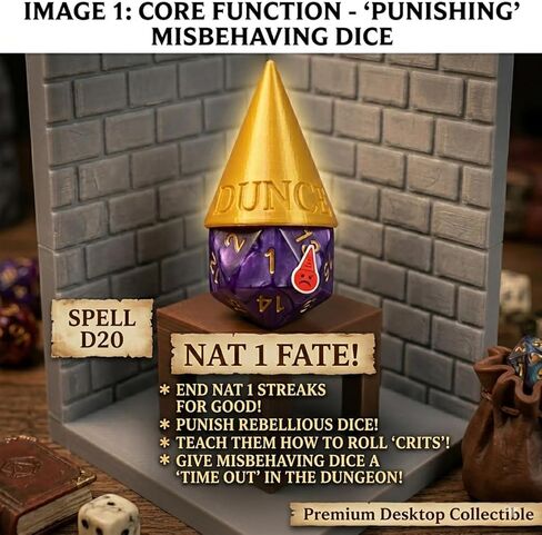 Dice Jail for D20 - Funny DND Dunce Cap Diorama Dice Throne - Dungeons and Dragons Accessory for Misbehaving Dice - TTRPG Gift for Dungeon Master & Tabletop Gamers (Corner Scene) in Saudi Arabia