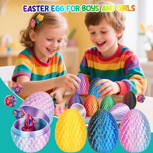 BLSFXROE 6PCS Easter 3D Printed Eggs & 6 DND Dice Sets, Polyhedral Dungeons and Dragons Dice with Clear Numbers, Durable Acrylic RPG Dice for Easter Basket Stuffers, DND Players & Fantasy Enthusiasts in Saudi Arabia