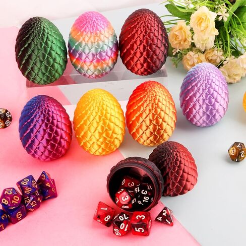 BLSFXROE 6PCS Easter 3D Printed Eggs & 6 DND Dice Sets, Polyhedral Dungeons and Dragons Dice with Clear Numbers, Durable Acrylic RPG Dice for Easter Basket Stuffers, DND Players & Fantasy Enthusiasts in Saudi Arabia