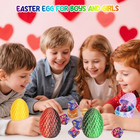 BLSFXROE 6PCS Easter 3D Printed Eggs & 6 DND Dice Sets, Polyhedral Dungeons and Dragons Dice with Clear Numbers, Durable Acrylic RPG Dice for Easter Basket Stuffers, DND Players & Fantasy Enthusiasts in Saudi Arabia