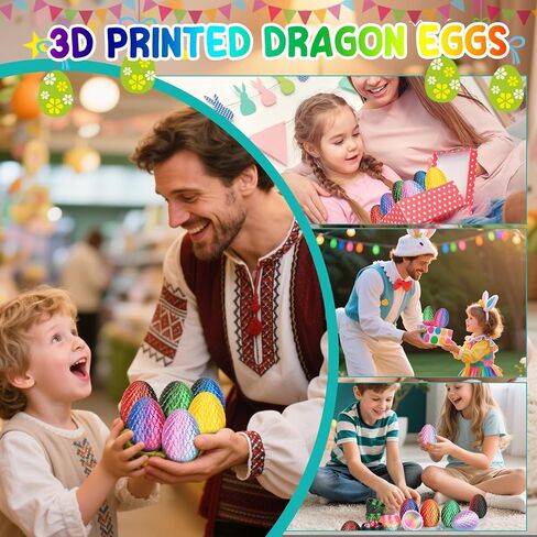 BLSFXROE 6PCS Easter 3D Printed Eggs & 6 DND Dice Sets, Polyhedral Dungeons and Dragons Dice with Clear Numbers, Durable Acrylic RPG Dice for Easter Basket Stuffers, DND Players & Fantasy Enthusiasts in Saudi Arabia