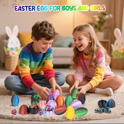 BLSFXROE 6PCS Easter 3D Printed Eggs & 6 DND Dice Sets, Polyhedral Dungeons and Dragons Dice with Clear Numbers, Durable Acrylic RPG Dice for Easter Basket Stuffers, DND Players & Fantasy Enthusiasts in Saudi Arabia