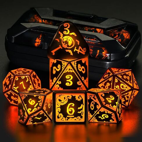 FONVGOGO LED Light Up DND Dice Set Rechargeable Polyhedral RPG Dice with Charging Case for Dungeons and Dragons Tabletop Game (Pumpkin Orange) in Saudi Arabia