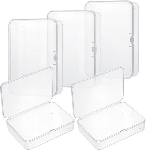 PEOVLVN 5 Pcs Mini Storage Containers, Small Plastic Boxes with Hinged Lids Clear Craft Organizers and Storage for Collecting Small Items Beads Crafts Cards Jewelry Travel Case (10.5 * 7.5 * 2.5cm) in Kuwait