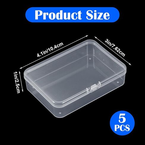 PEOVLVN 5 Pcs Mini Storage Containers, Small Plastic Boxes with Hinged Lids Clear Craft Organizers and Storage for Collecting Small Items Beads Crafts Cards Jewelry Travel Case (10.5 * 7.5 * 2.5cm) in Kuwait