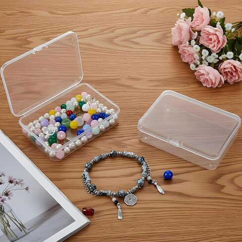 PEOVLVN 5 Pcs Mini Storage Containers, Small Plastic Boxes with Hinged Lids Clear Craft Organizers and Storage for Collecting Small Items Beads Crafts Cards Jewelry Travel Case (10.5 * 7.5 * 2.5cm) in Kuwait