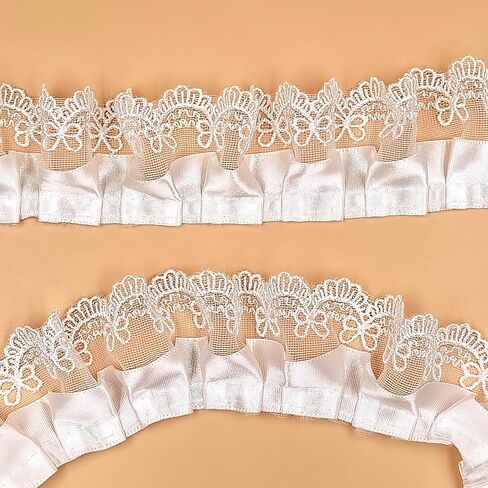 White Lace Ruffle Trim for Crafts，2" Width 3 Yards Lace Ribbon for Applique, Sewing, Wedding Embellishment, DIY Decor in Kuwait