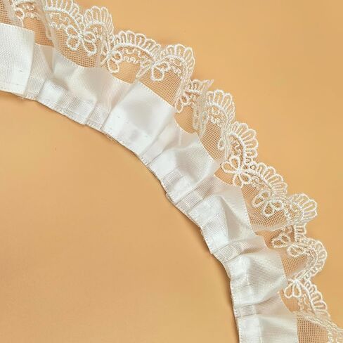 White Lace Ruffle Trim for Crafts，2" Width 3 Yards Lace Ribbon for Applique, Sewing, Wedding Embellishment, DIY Decor in Kuwait