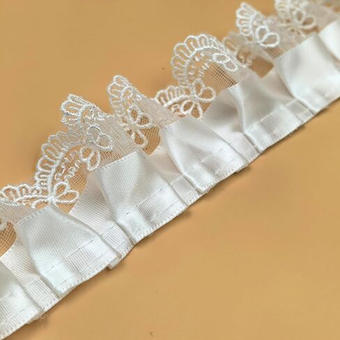 White Lace Ruffle Trim for Crafts，2" Width 3 Yards Lace Ribbon for Applique, Sewing, Wedding Embellishment, DIY Decor in Kuwait