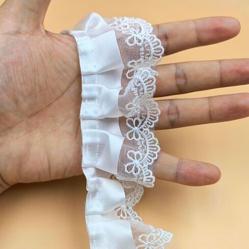 White Lace Ruffle Trim for Crafts，2" Width 3 Yards Lace Ribbon for Applique, Sewing, Wedding Embellishment, DIY Decor in Kuwait