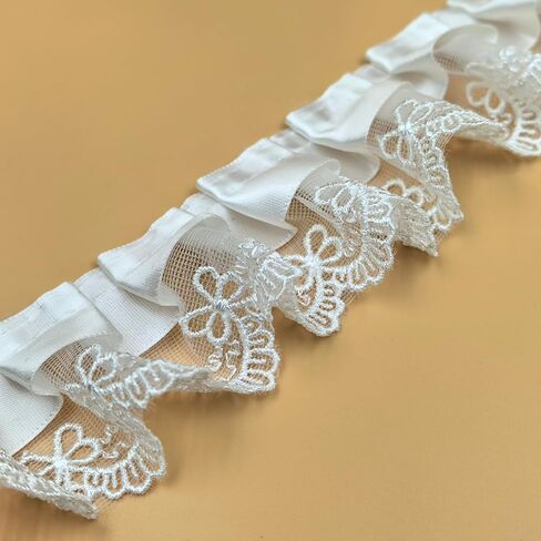 White Lace Ruffle Trim for Crafts，2" Width 3 Yards Lace Ribbon for Applique, Sewing, Wedding Embellishment, DIY Decor in Kuwait